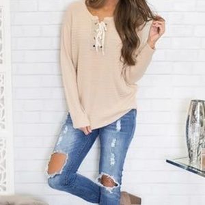 Tan front tie sweater